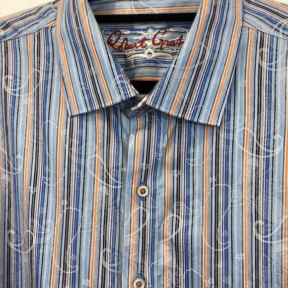Robert Graham Striped Long-Sleeve Button-Down Shirt Paisley Flip Cuffs Size XXL - Picture 8 of 9